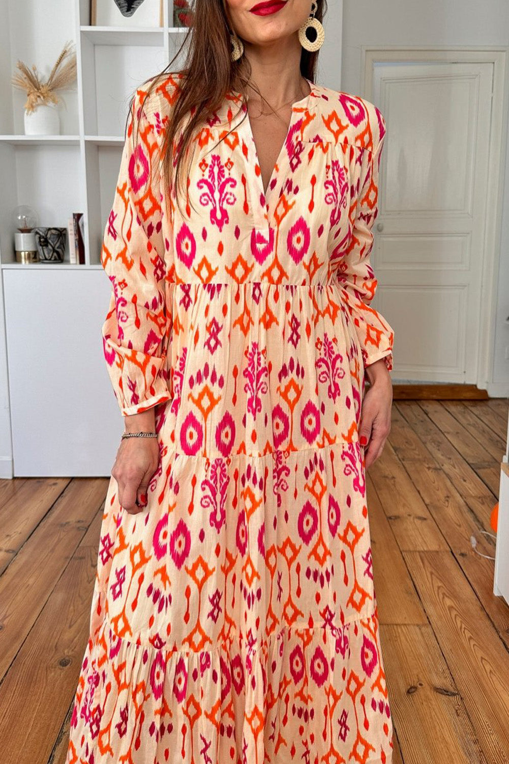 Orange Western Abstract Geometric Printed Maxi Dress - Lulubelles Clothing and Accessories