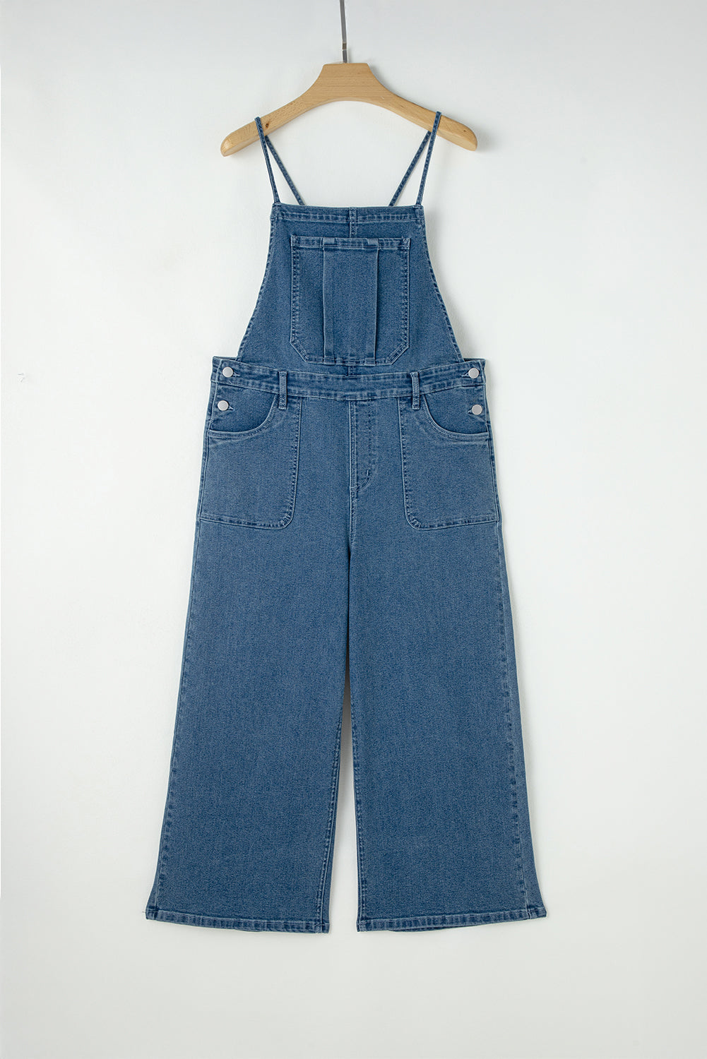 Dusk Blue Adjustable Tie Straps Cropped Wide Leg Denim Overalls - Lulubelles Clothing and Accessories