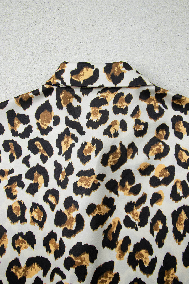 Khaki Leopard Print Ruffle Trim 3/4 Sleeve Loose Shirt - Lulubelles Clothing and Accessories