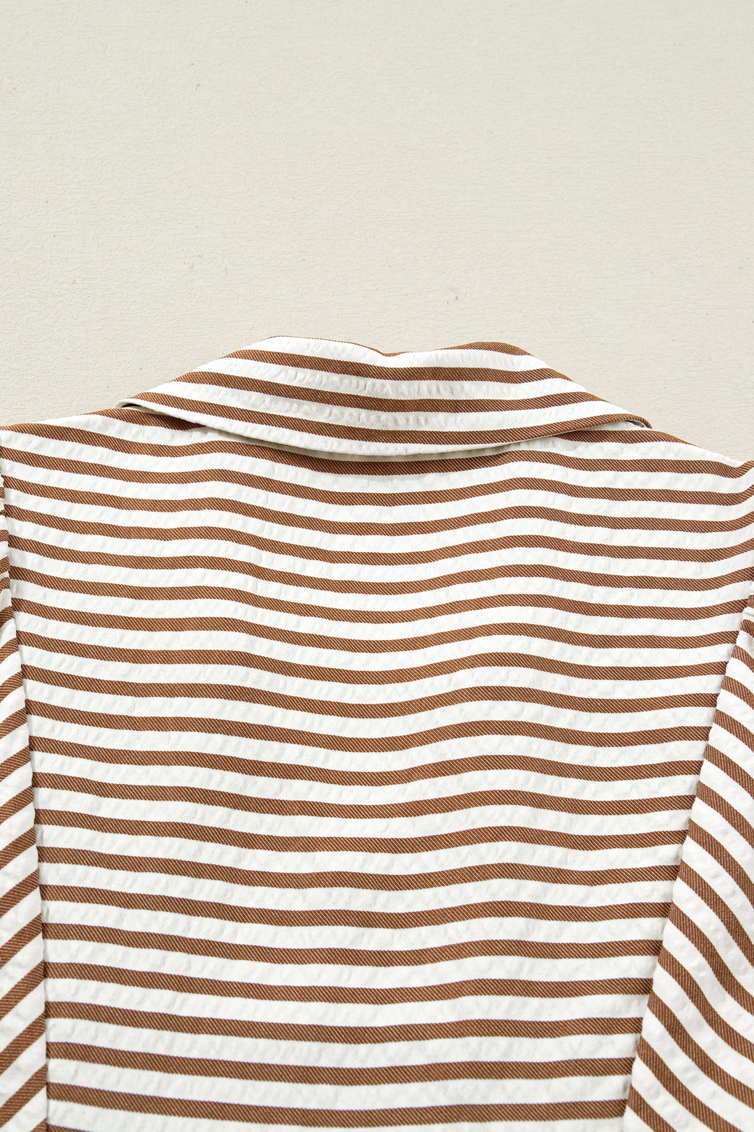Brown Stripe Shirred V Neck Short Puff Sleeve Blouse - Lulubelles Clothing and Accessories