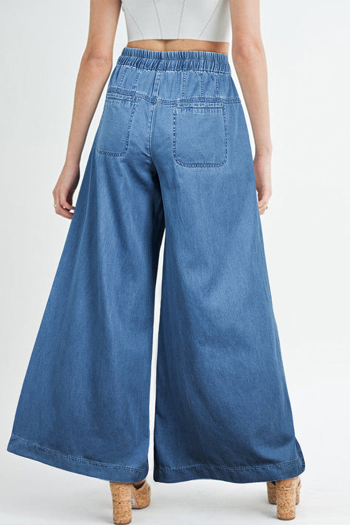 Carbon Grey Mineral Wash Button High Waist Wide Leg Jeans