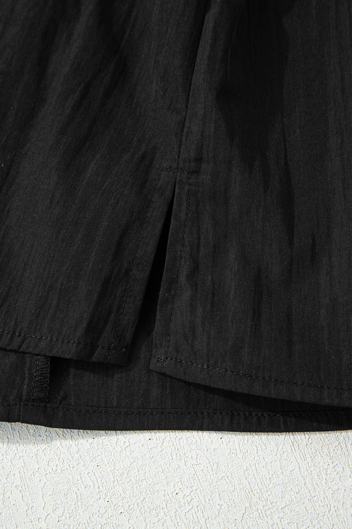 Black Contrast Trim Dual Ruffle Short Sleeve Textured Blouse - Lulubelles Clothing and Accessories