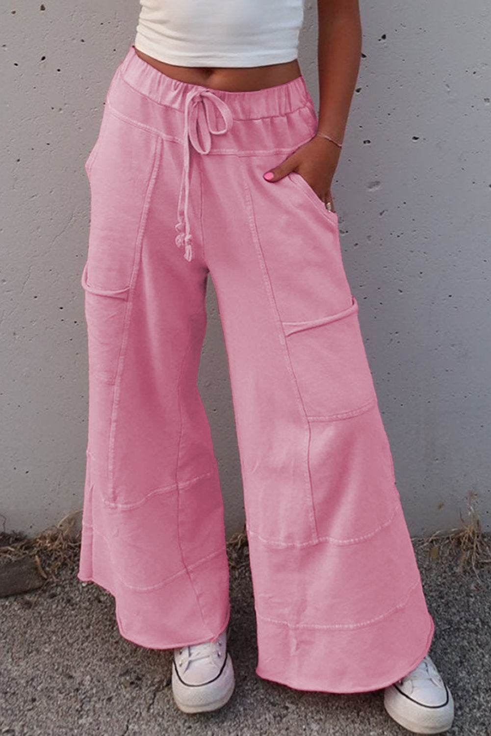 Mint Green Mineral Wash Exposed Seam Wide Leg Cargo Pants - Lulubelles Clothing and Accessories
