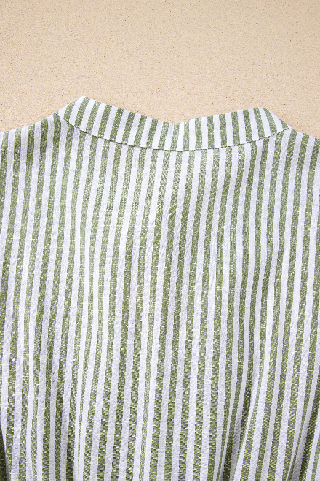 Green Stripe Tasseled Tie Neck Ruffled Short Sleeve Tiered Flattering Dress - Lulubelles Clothing and Accessories