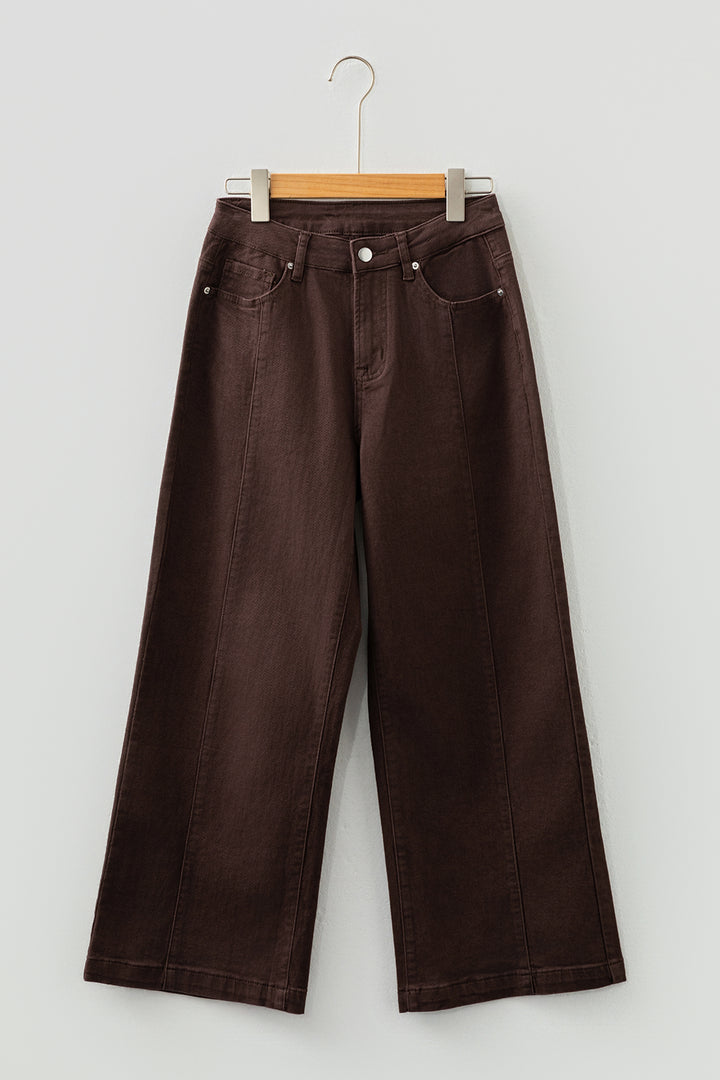 Red Sandalwood Solid Color Seamed Center Wide Leg Cropped Jeans - Lulubelles Clothing and Accessories