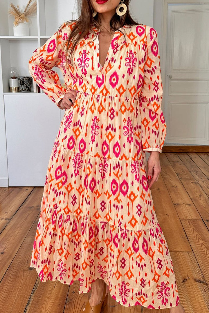 Orange Western Abstract Geometric Printed Maxi Dress - Lulubelles Clothing and Accessories
