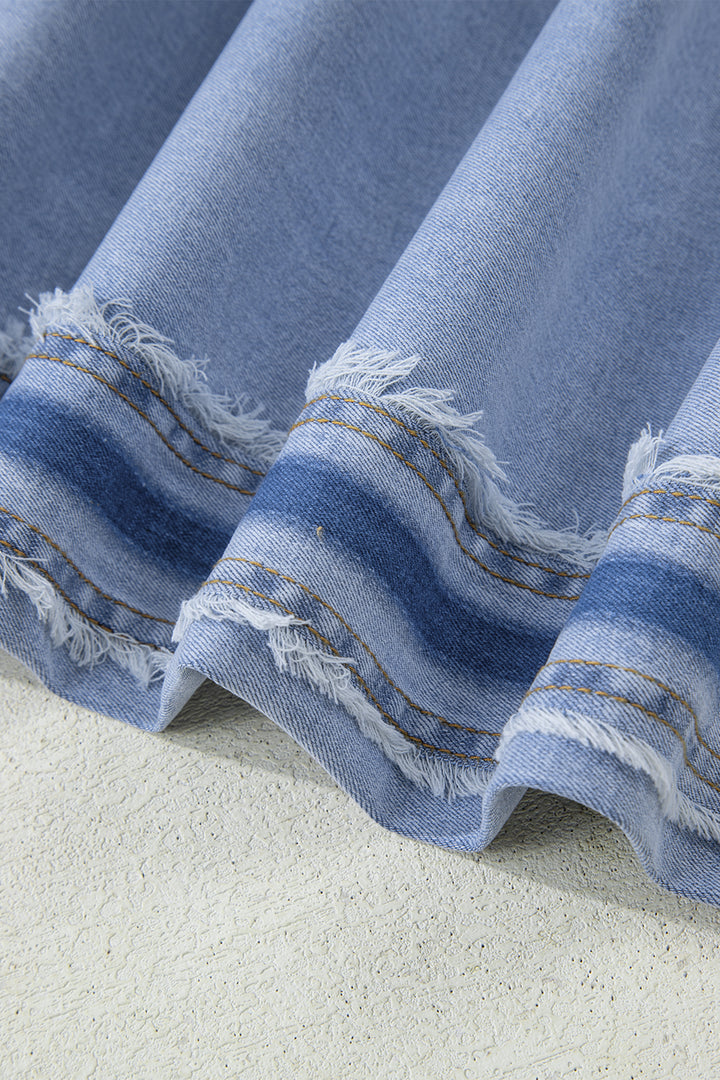 Beau Blue Contrast Stripe Frayed Side Panel Patchwork Shift Jeans - Lulubelles Clothing and Accessories