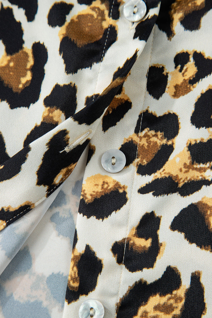 Khaki Leopard Print Ruffle Trim 3/4 Sleeve Loose Shirt - Lulubelles Clothing and Accessories