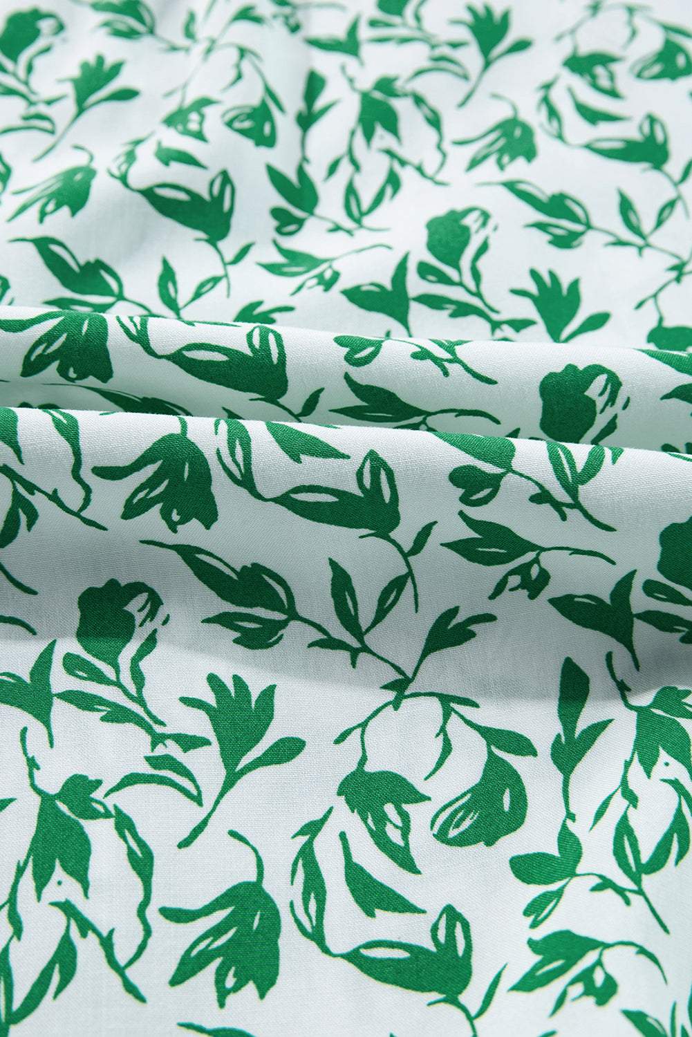Green Printed Lace Detail Floral Puff Sleeve Fall Shirt