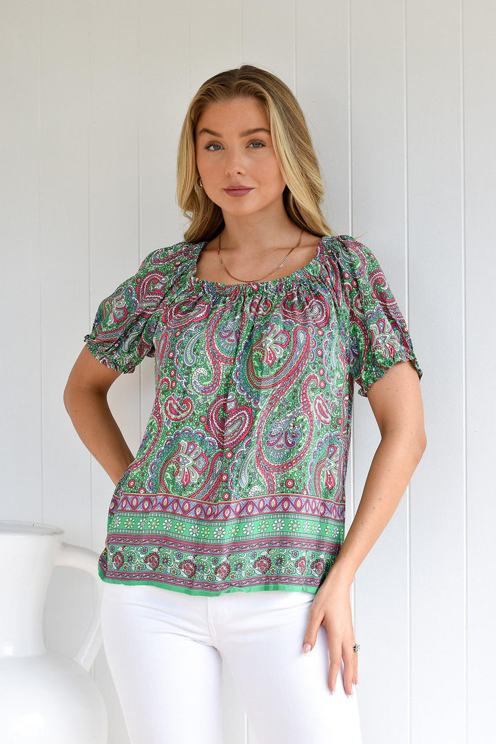 Jasmine Pink Green Boho Top