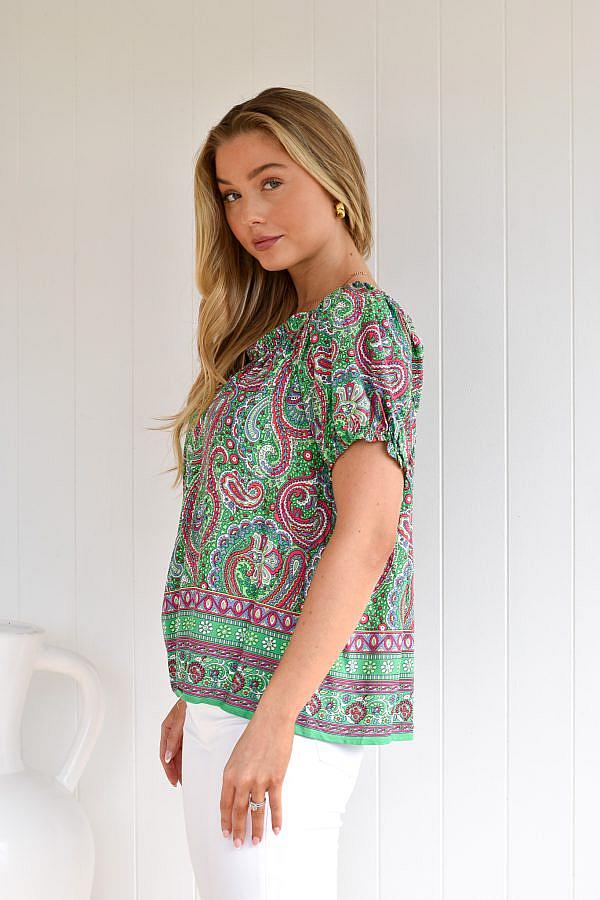 Jasmine Pink Green Boho Top