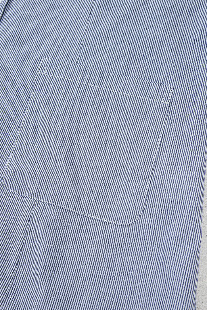 Blue Stripe Frilled Sleeveless Collar Front Pocket Button Up Mini Dress