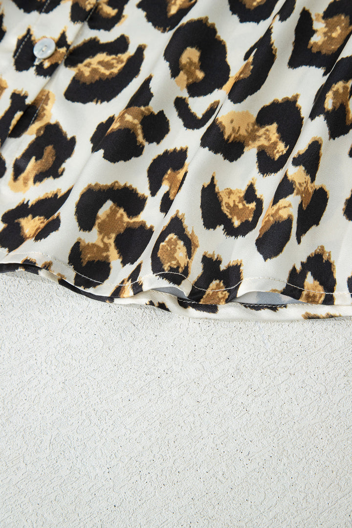 Khaki Leopard Print Ruffle Trim 3/4 Sleeve Loose Shirt - Lulubelles Clothing and Accessories