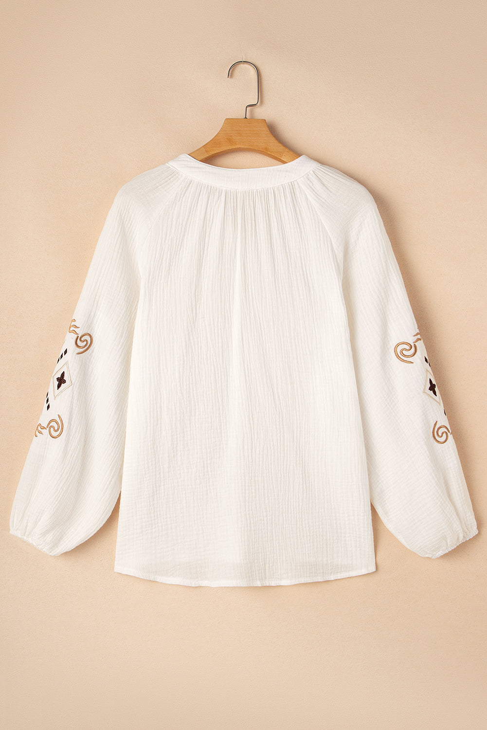 White Embroidered Sleeve Crinkle Boho Shirt