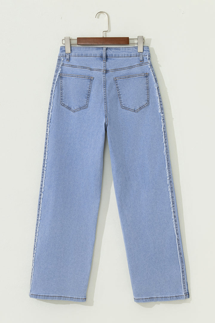 Beau Blue Contrast Stripe Frayed Side Panel Patchwork Shift Jeans - Lulubelles Clothing and Accessories