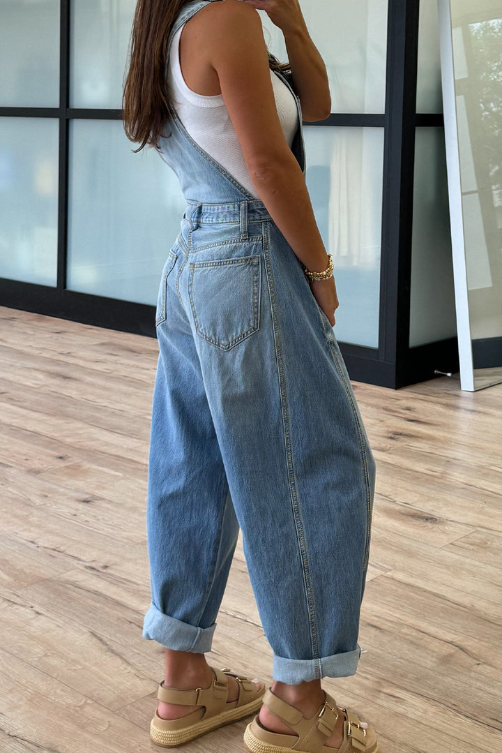 Dusk Blue Adjustable Buckle Barrel Denim Overalls - Lulubelles Clothing and Accessories