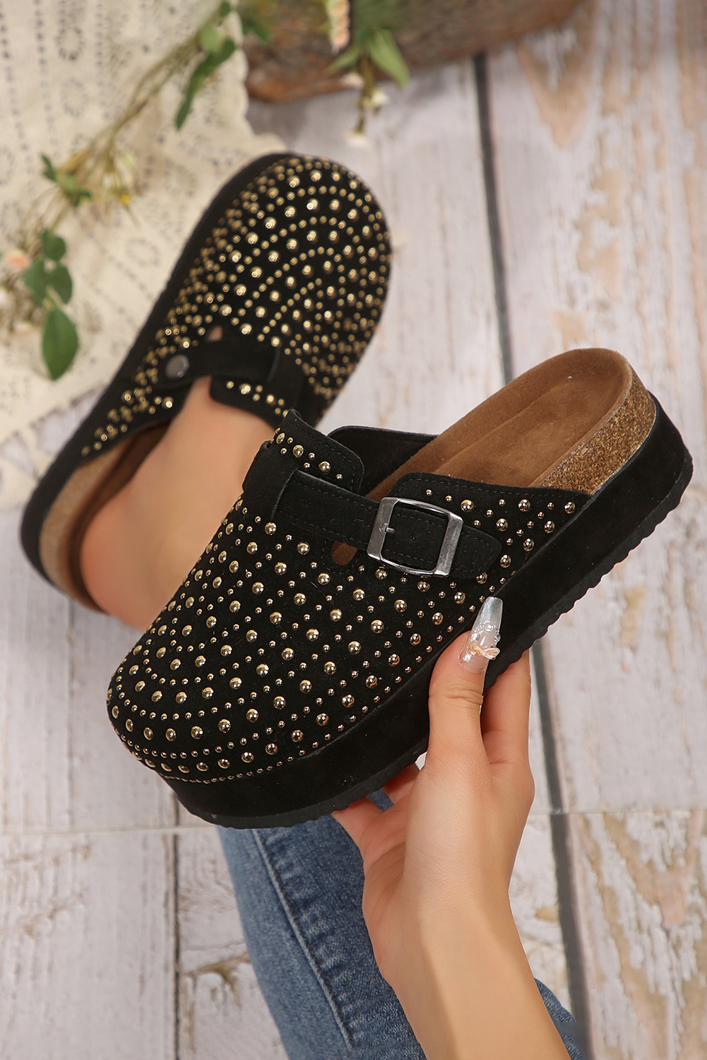 Parchment Vintage Studded Platform Slippers - Lulubelles Clothing and Accessories