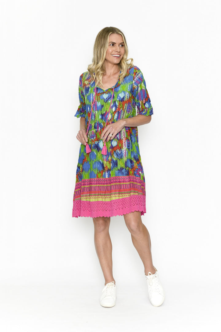 Hannah Multicolour Abstract Cotton Shift Tunic Dress