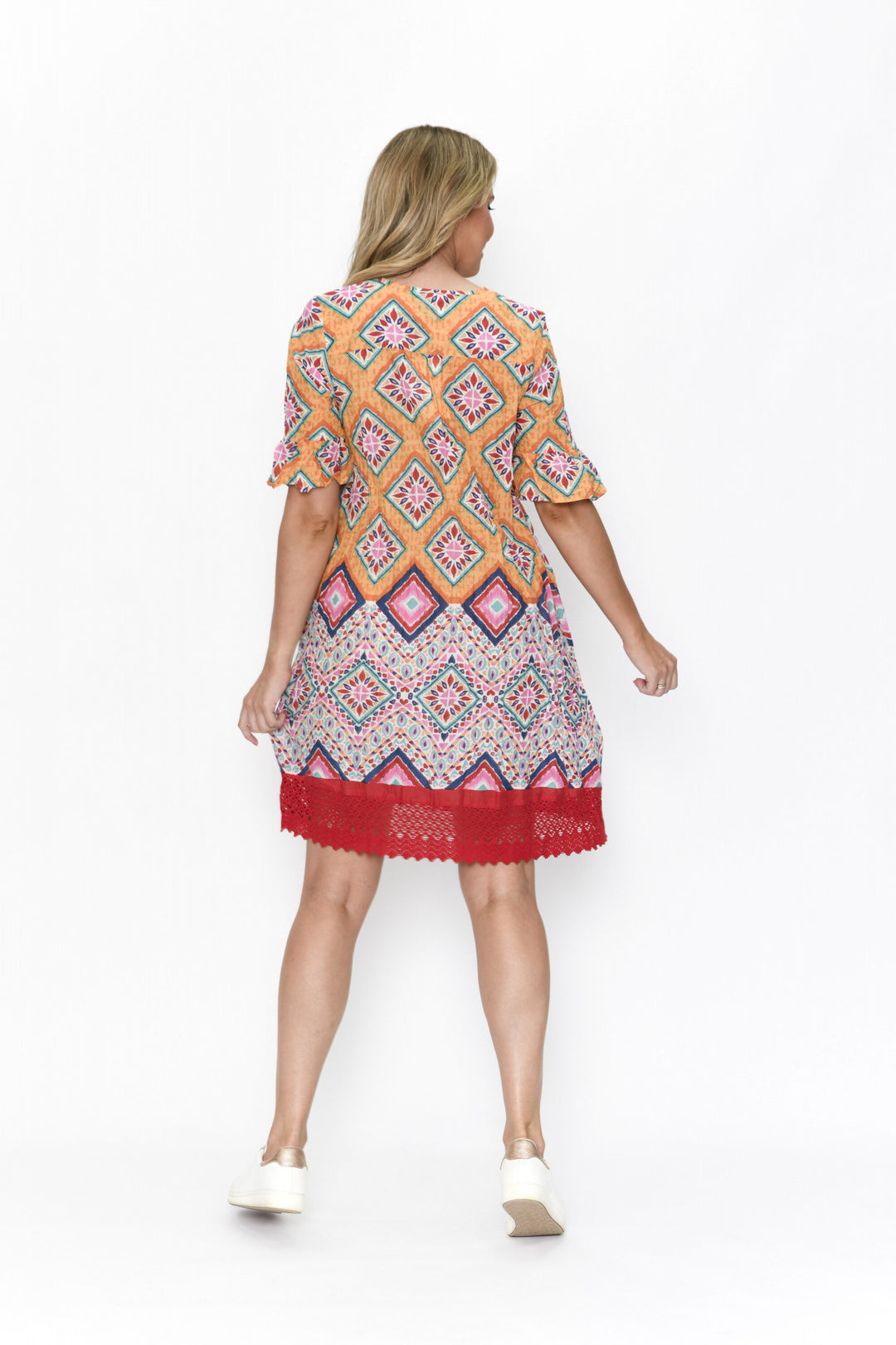 Hannah  Orange Diamond Cotton Shift Tunic Dress