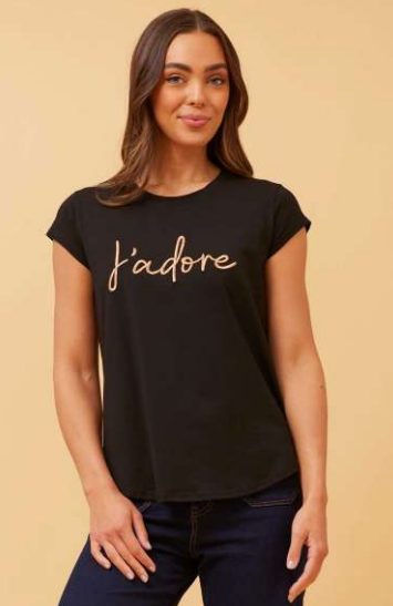 J'adore Black Cap Sleeve T-shirt