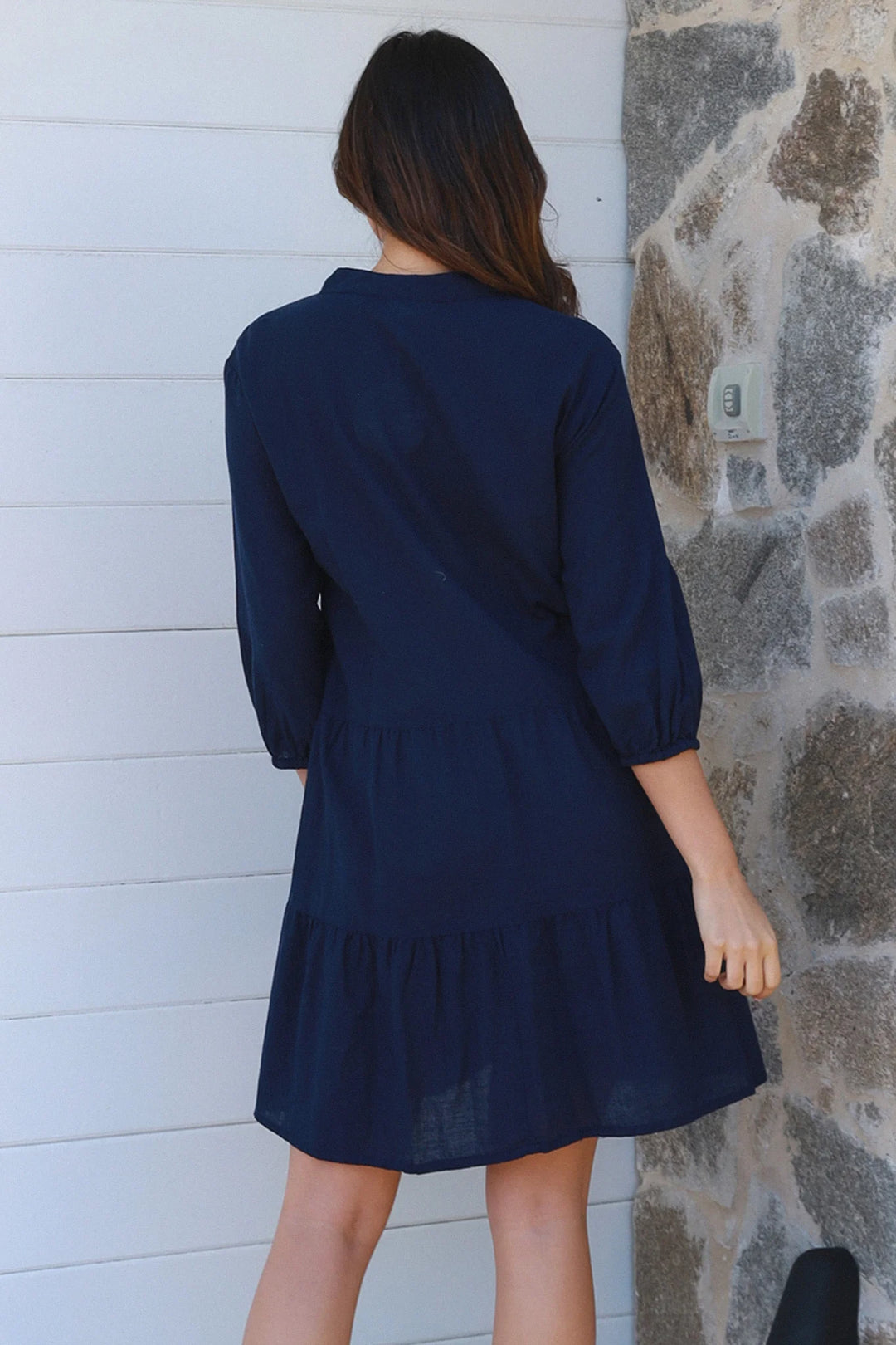 Lisa Navy Cotton Linen Comfort Dress