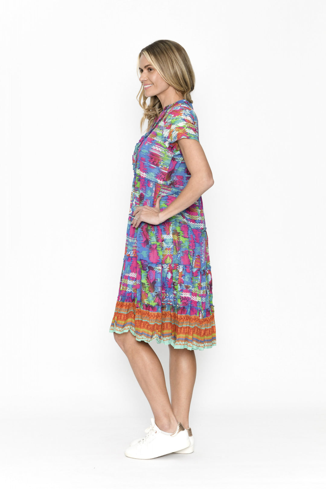 Marta Pink Abstract Cotton Shift Midi Dress