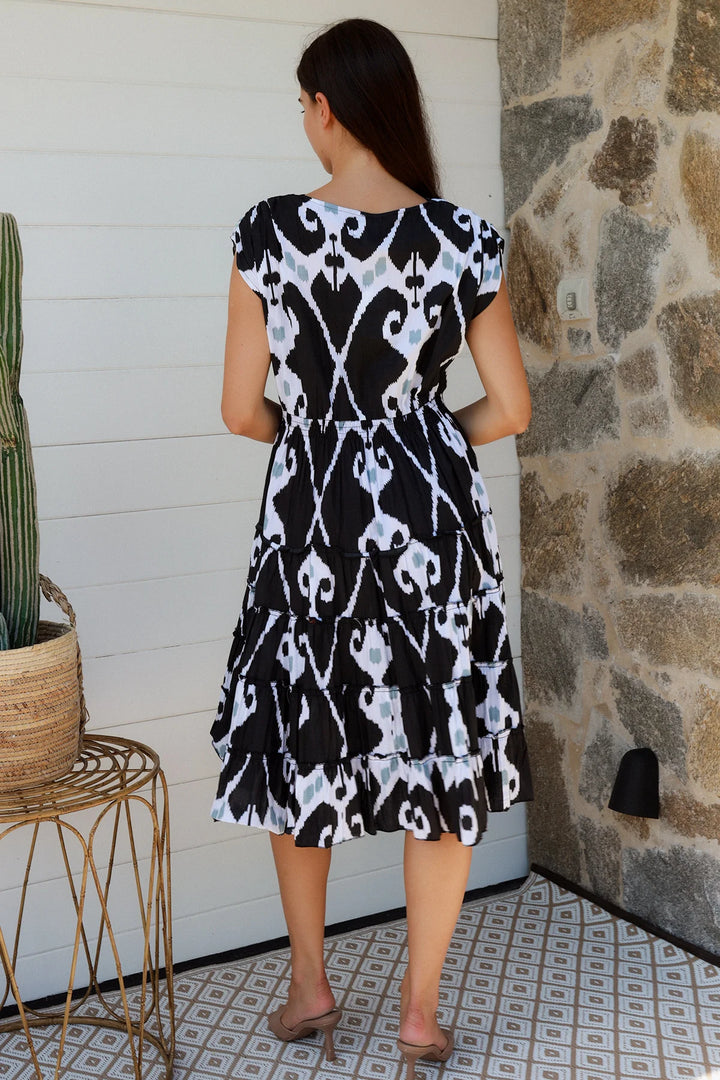 Susie Black Ikat Midi Dress