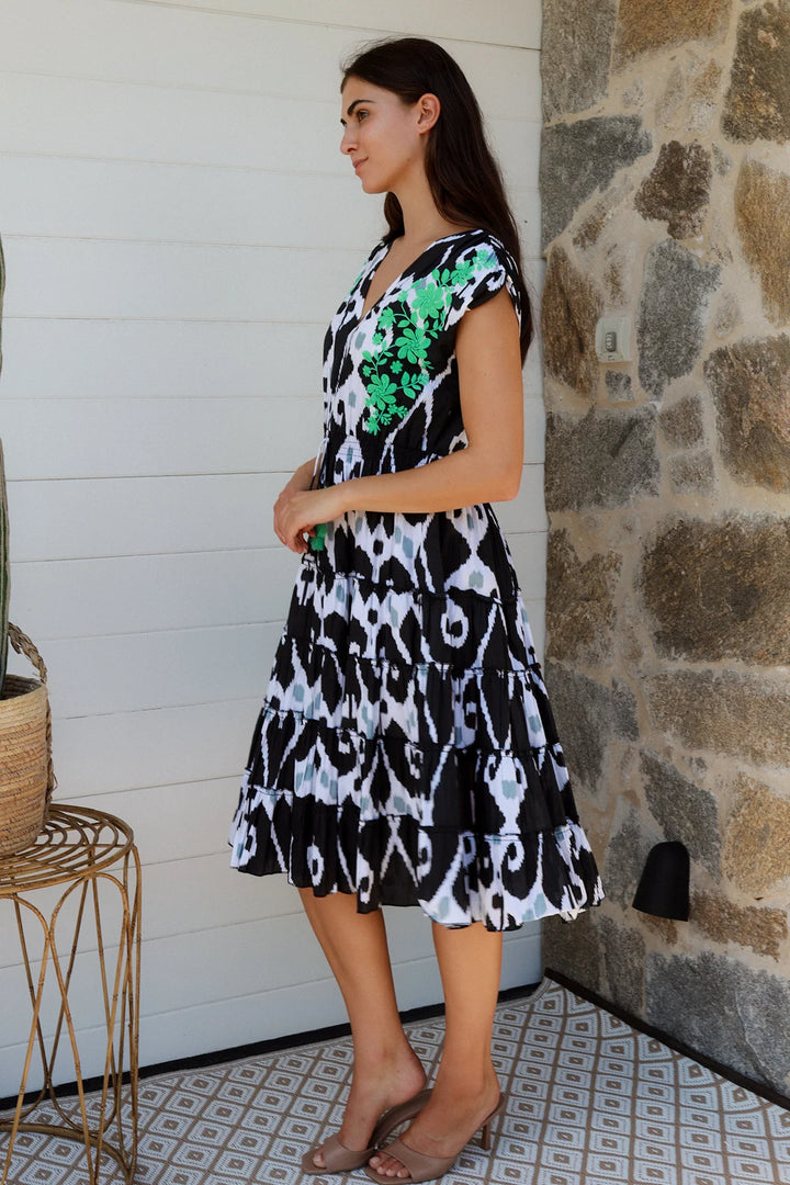 Susie Black Ikat Midi Dress
