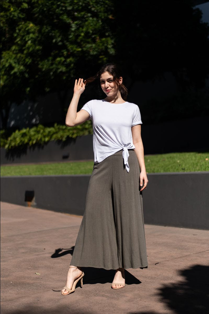 Khaki Flare Leg Culottes