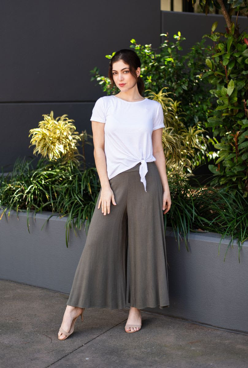 Khaki Flare Leg Culottes