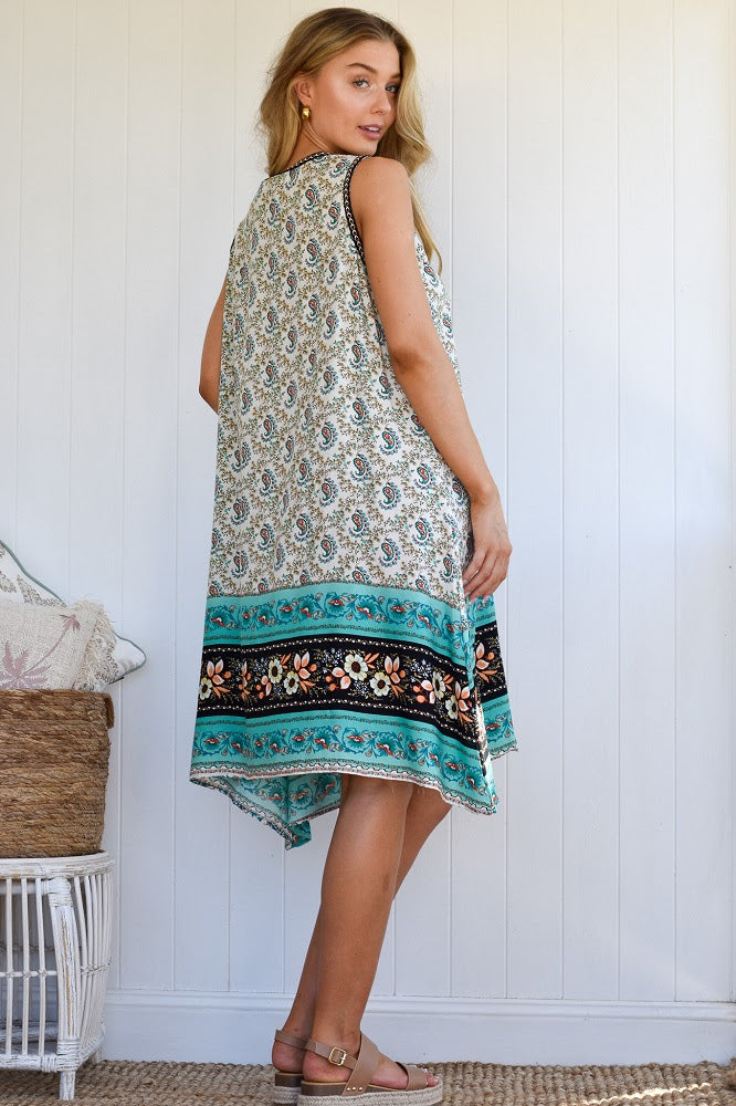 Anissa Turquoise Print Geo  Sleeveless Summer Dress