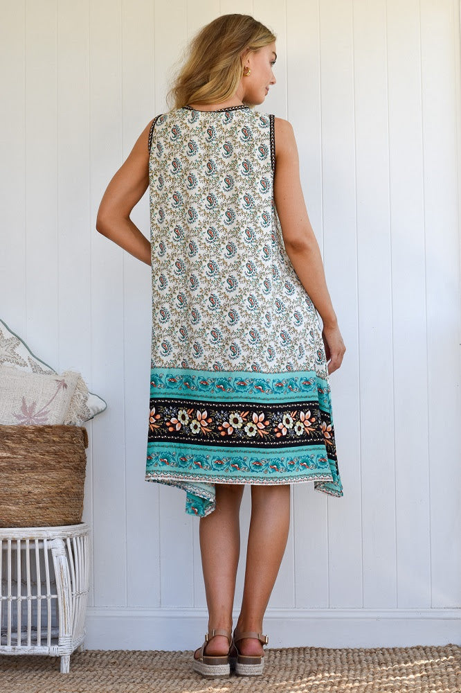 Anissa Turquoise Print Geo  Sleeveless Summer Dress