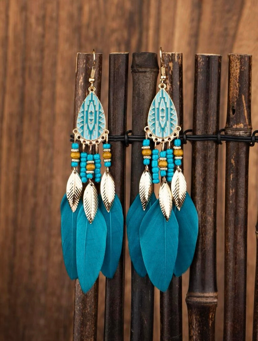Light Teal Feather Earrings