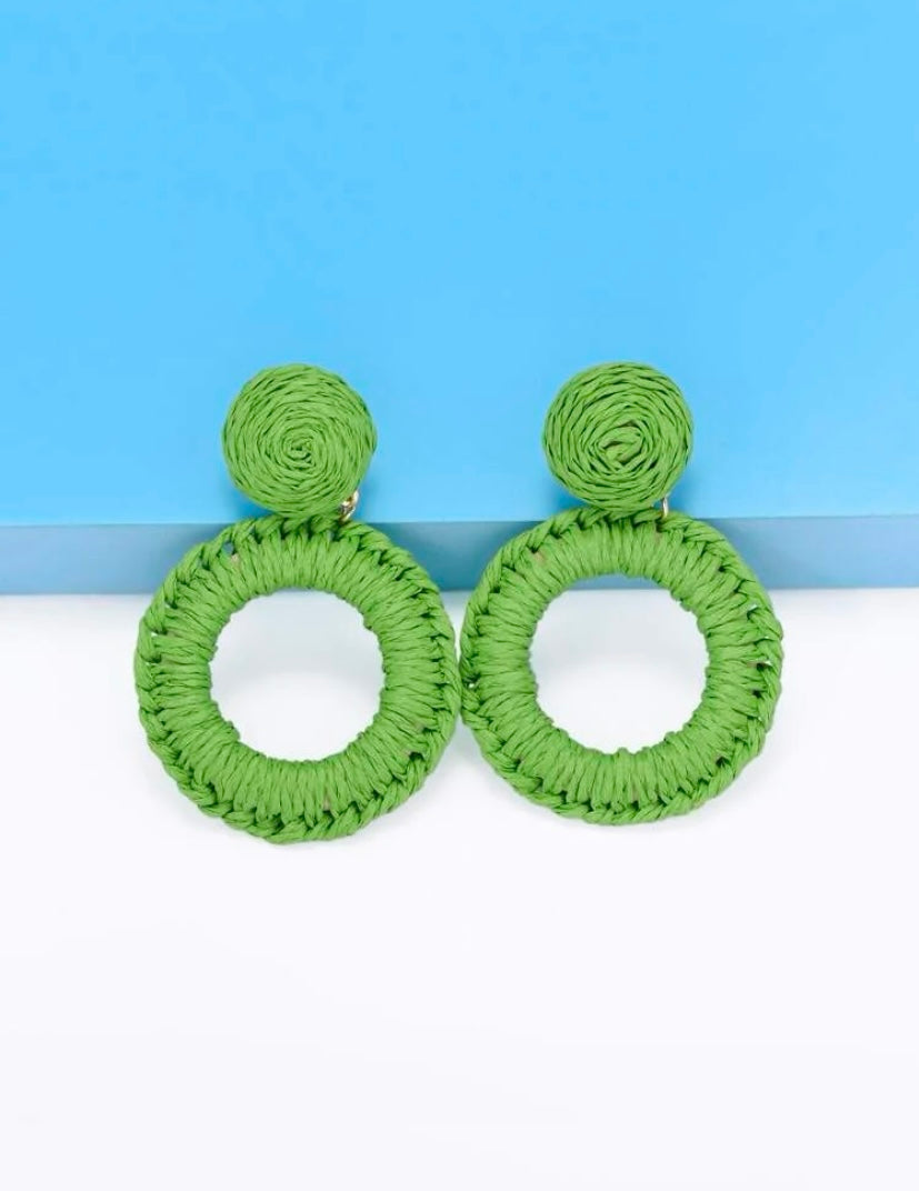 Green Rattan Earrings