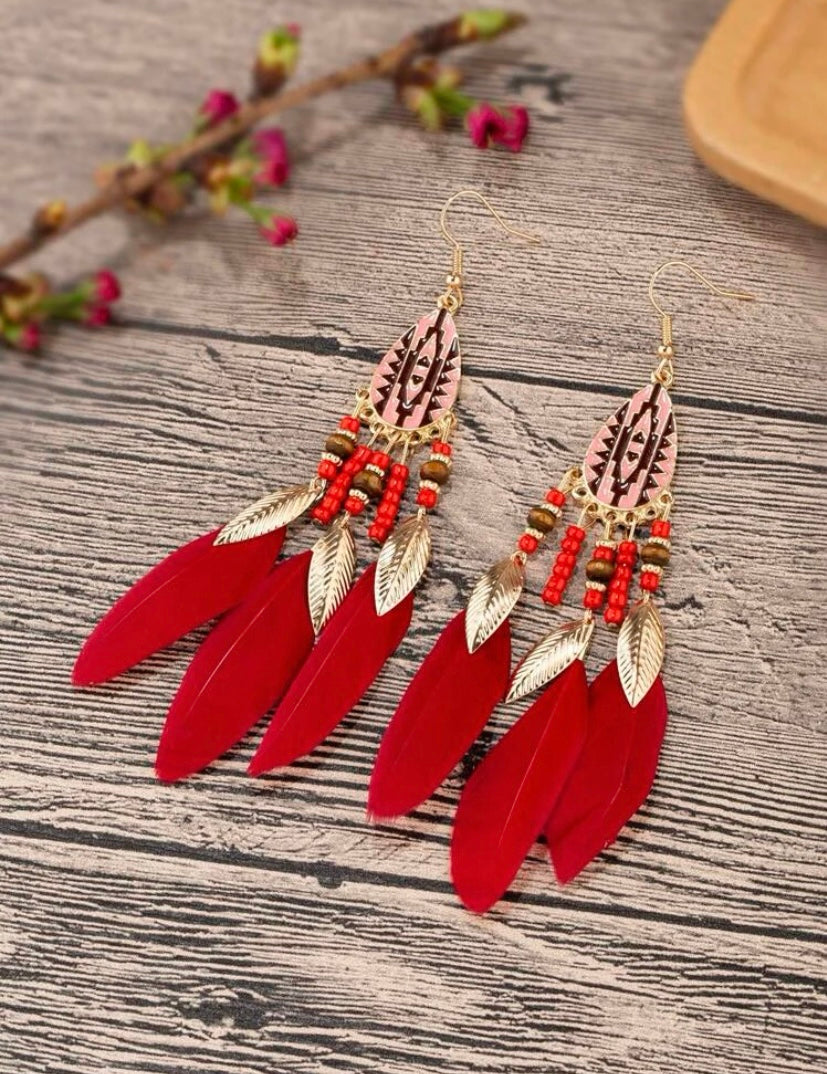 Red Feather Earrings